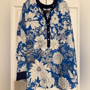 Talbots XL Navy and White Floral long Top